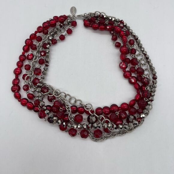 White House Black Market Mixed Red Glass Beads and Chains - Picture 2 of 3